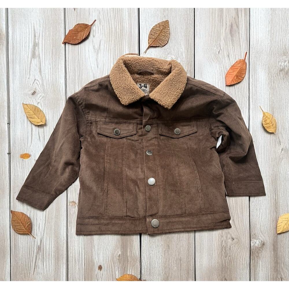 NWT Cotton-On Jamie Kids SIZE 3-4 Sherpa Collar Corduroy Jacket Brown SnapButton